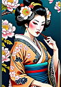 芸者 着物 花 髪飾り 煙管 タペストリー 和モダン 和柄 浮世絵風 刺青風 昭和レトロ 壁掛け 大判 長方形 タトゥー ジャパニーズ 男気 アウトロー 壁布 白 赤 ピンク(3)