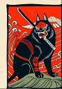 猫 侍 刀 富士山 波 タペストリー 和モダン 和柄 浮世絵風 刺青風 昭和レトロ 壁掛け 大判 長方形 タトゥー ジャパニーズ 男気 アウトロー 壁布 赤 黒 白(3)
