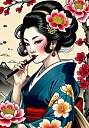 芸者 着物 花 髪飾り 煙管 タペストリー 和モダン 和柄 浮世絵風 刺青風 昭和レトロ 壁掛け 大判 長方形 タトゥー ジャパニーズ 男気 アウトロー 壁布 青 紺 黒(3)