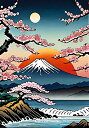 富士山 桜 月 海 波 タペストリー 和モダン 和柄 浮世絵風 刺青風 昭和レトロ 壁掛け 大判 長方形 タトゥー ジャパニーズ 男気 アウトロー 壁布 青 白 ピンク