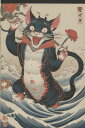 猫又 化け猫 妖怪 浮世絵 花 タペストリー 和柄 和風 大きい 男気 日本画風 入れ墨風 アウトロー 縦型 縦配信 大自然 インテリア 撮影背景 壁掛け 大判 長方形 壁布 紺 白 赤(3)