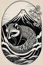 アライグマ 山 桜 波 自然 タペストリー 和柄 和風 大きい 男気 日本画風 入れ墨風 アウトロー 縦型 縦配信 大自然 インテリア 撮影背景 壁掛け 大判 長方形 壁布 黒 白 ベージュ