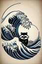 波 浮世絵 アライグマ 海 自然 タペストリー 和柄 和風 大きい 男気 日本画風 入れ墨風 アウトロー 縦型 縦配信 大自然 インテリア 撮影背景 壁掛け 大判 長方形 壁布 紺 黒 白(3)