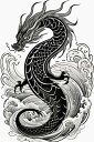龍 海 波 鱗 伝説 タペストリー 和柄 和風 大きい 男気 日本画風 入れ墨風 アウトロー 縦型 縦配信 大自然 インテリア 撮影背景 壁掛け 大判 長方形 壁布 黒 白 グレー(3)