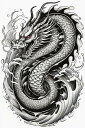 龍 水 波 鱗 伝説 タペストリー 和柄 和風 大きい 男気 日本画風 入れ墨風 アウトロー 縦型 縦配信 大自然 インテリア 撮影背景 壁掛け 大判 長方形 壁布 白 黒 グレー(3)