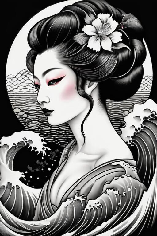 芸者 波 月 花 着物 タペストリー 和