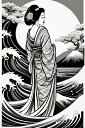 芸者 着物 波 富士山 桜 タペストリー 和柄 和風 大きい 男気 日本画風 入れ墨風 アウトロー 縦型 縦配信 大自然 インテリア 撮影背景 壁掛け 大判 長方形 壁布 白 黒 グレー