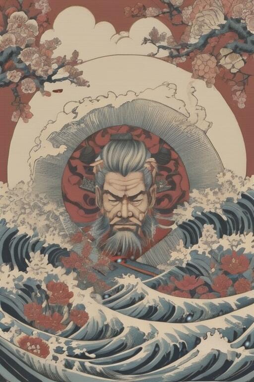 波 海 神 桜 日本画 タペストリー 和柄 和風 大きい 男気 日本画風 入れ墨風 アウトロー 縦型 縦配信 大自然 インテリア 撮影背景 壁掛け 大判 長方形 壁布 赤 ベージュ グレー