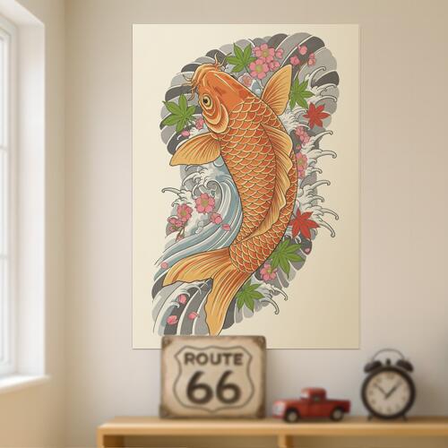 鯉 桜 波 紅葉 日本画 タペストリー 和モダン 和柄 浮世絵風 刺青風 昭和レトロ 壁掛け 大判 長方形 タ..