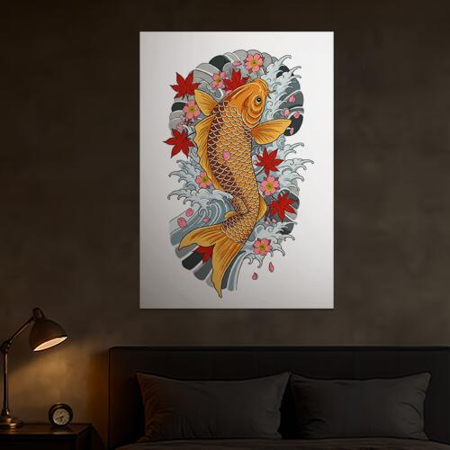 鯉 波 桜 紅葉 日本画 タペストリー 和モダン 和柄 浮世絵風 刺青風 昭和レトロ 壁掛け 大判 長方形 タ..