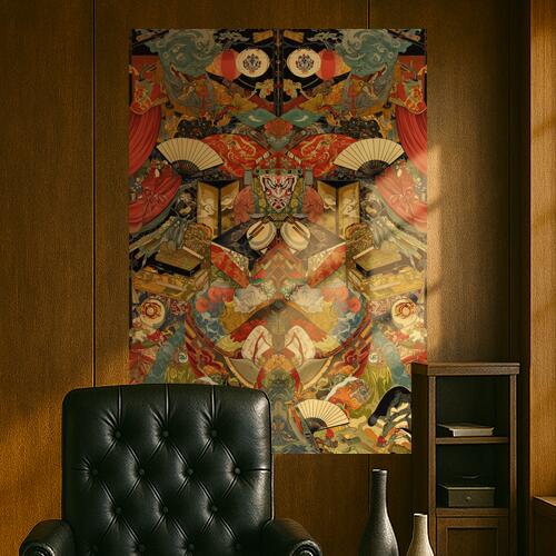 歌舞伎 能 祭り 伝統芸能 神社 タペストリー 和モダン 和柄 浮世絵風 刺青風 昭和レトロ 壁掛け 大判 ..