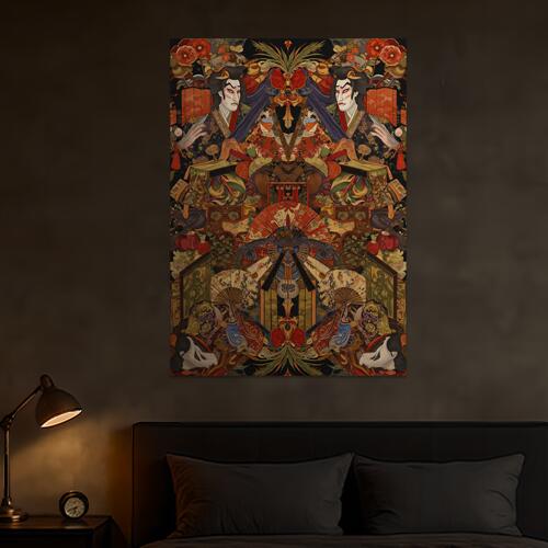 歌舞伎 扇子 着物 日本美術 伝統芸能 タペストリー 和モダン 和柄 浮世絵風 刺青風 昭和レトロ 壁掛け ..