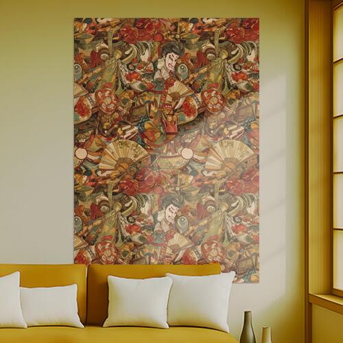 歌舞伎 扇子 日本人形 和柄 伝統芸能 タペストリー 和モダン 浮世絵風 刺青風 昭和レトロ 壁掛け 大判 ..