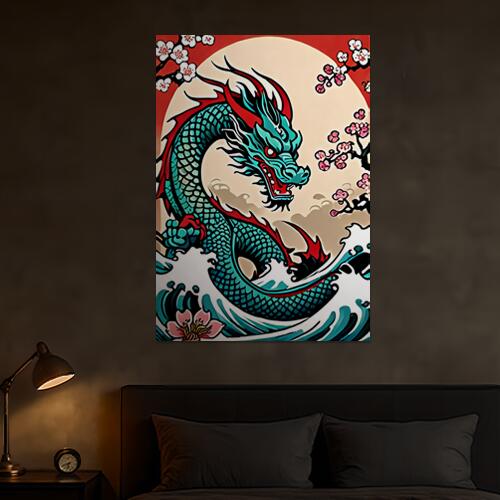 龍 桜 波 雲 円相 タペストリー 和モダン 和柄 浮世絵風 刺青風 昭和レトロ 壁掛け 大判 長方形 タトゥー ジャパニーズ 男気 アウトロー 壁布 青 赤 ピンク