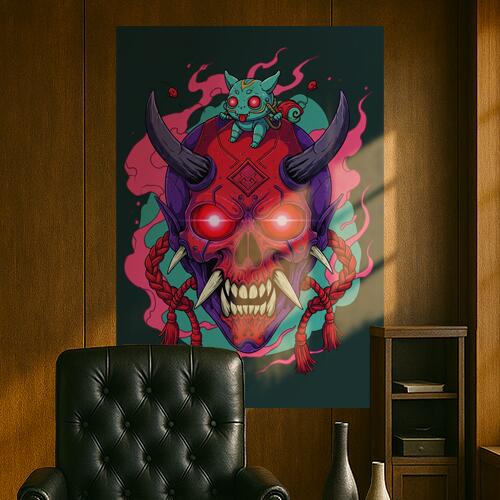 鬼 妖怪 髑髏 悪魔 怪物 タペストリー 和モダン 和柄 浮世絵風 刺青風 昭和レトロ 壁掛け 大判 長方形 タトゥー ジャパニーズ 男気 アウトロー 壁布 赤 紫 青