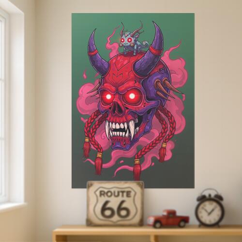 鬼 スカル 悪魔 妖怪 怪物 タペストリー 和モダン 和柄 浮世絵風 刺青風 昭和レトロ 壁掛け 大判 長方形 タトゥー ジャパニーズ 男気 アウトロー 壁布 赤 ピンク 紫