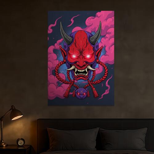 鬼 般若 妖怪 悪魔 伝説 タペストリー 和モダン 和柄 浮世絵風 刺青風 昭和レトロ 壁掛け 大判 長方形 タトゥー ジャパニーズ 男気 アウトロー 壁布 赤 紫 黒