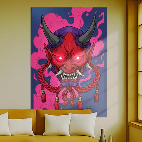 鬼 般若 悪魔 妖怪 伝説 タペストリー 和モダン 和柄 浮世絵風 刺青風 昭和レトロ 壁掛け 大判 長方形 ..