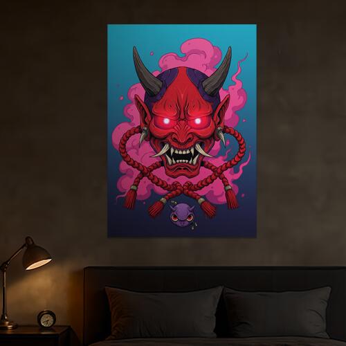 鬼 般若 妖怪 悪魔 祭り タペストリー 和モダン 和柄 浮世絵風 刺青風 昭和レトロ 壁掛け 大判 長方形 タトゥー ジャパニーズ 男気 アウトロー 壁布 赤 ピンク 紫