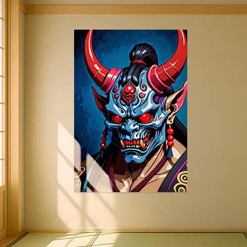鬼 般若 妖怪 悪魔 伝説 タペストリー 和モダン 和柄 浮世絵風 刺青風 昭和レトロ 壁掛け 大判 長方形 タトゥー ジャパニーズ 男気 アウトロー 壁布 青 赤 黒