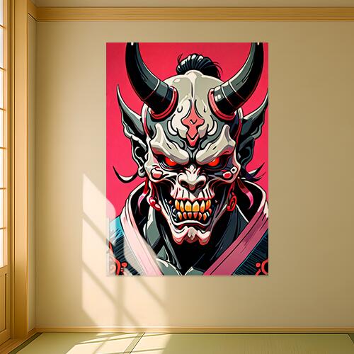 鬼 悪魔 妖怪 般若 ? タペストリー 和モダン 和柄 浮世絵風 刺青風 昭和レトロ 壁掛け 大判 長方形 タトゥー ジャパニーズ 男気 アウトロー 壁布 赤 ピンク グレー