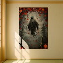 幽霊 墓地 紅葉 灯篭 死 タペストリー 和モダン 和柄 浮世絵風 刺青風 昭和レトロ 壁掛け 大判 長方形 タトゥー ジャパニーズ 男気 アウトロー 壁布 グレー 赤 オレンジ