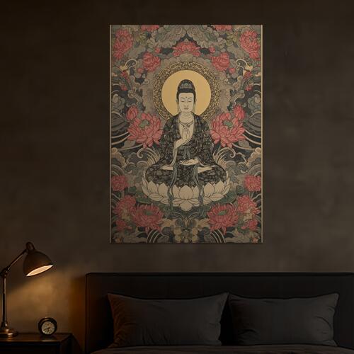 仏像 蓮 曼荼羅 悟り 平和 タペストリー 和モダン 和柄 浮世絵風 刺青風 昭和レトロ 壁掛け 大判 長方..