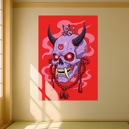 髑髏 鬼 猫又 呪い 死 タペストリー 和モダン 和柄 浮世絵風 刺青風 昭和レトロ 壁掛け 大判 長方形 タ..