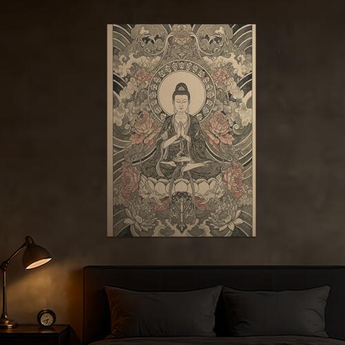 仏像 蓮の花 悟り 平和 瞑想 タペストリー 和モダン 和柄 浮世絵風 刺青風 昭和レトロ 壁掛け 大判 長..