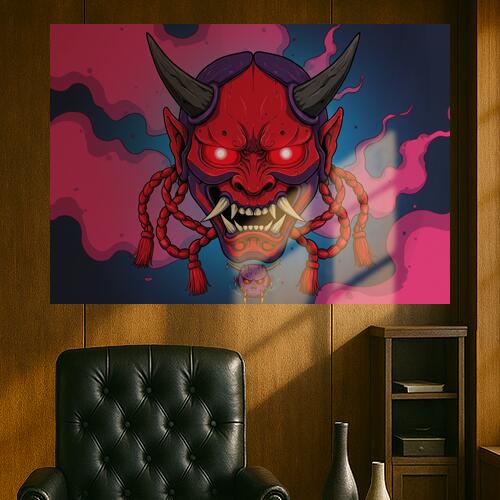 鬼 悪魔 妖怪 般若 伝説 タペストリー 和モダン 和柄 浮世絵風 刺青風 昭和レトロ 壁掛け 大判 長方形 ..