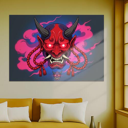 鬼 般若 悪魔 妖怪 伝説 タペストリー 和モダン 和柄 浮世絵風 刺青風 昭和レトロ 壁掛け 大判 長方形 タトゥー ジャパニーズ 男気 アウトロー 壁布 赤 ピンク 紺