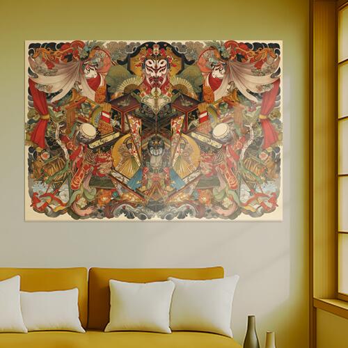 歌舞伎 能 舞台 伝統芸能 日本文化 タペストリー 和モダン 和柄 浮世絵風 刺青風 昭和レトロ 壁掛け 大..