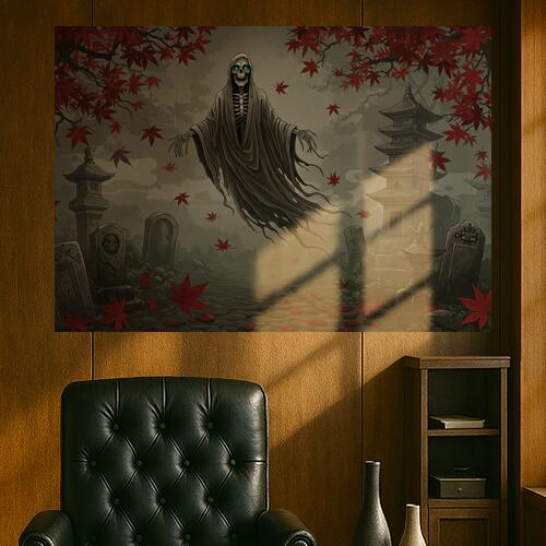 幽霊 墓地 墓石 灯篭 五重塔 タペストリー 和モダン 和柄 浮世絵風 刺青風 昭和レトロ 壁掛け 大判 長..