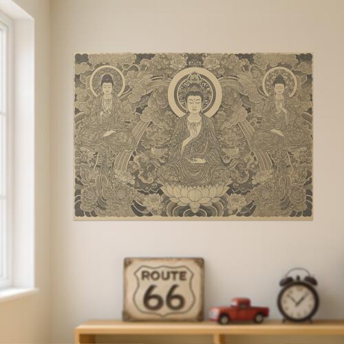 仏像 蓮 光背 雲 曼荼羅 タペストリー 和モダン 和柄 浮世絵風 刺青風 昭和レトロ 壁掛け 大判 長方形 ..