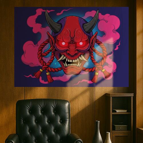 鬼 般若 悪魔 妖怪 伝説 タペストリー 和モダン 和柄 浮世絵風 刺青風 昭和レトロ 壁掛け 大判 長方形 タトゥー ジャパニーズ 男気 アウトロー 壁布 赤 黒 ピンク
