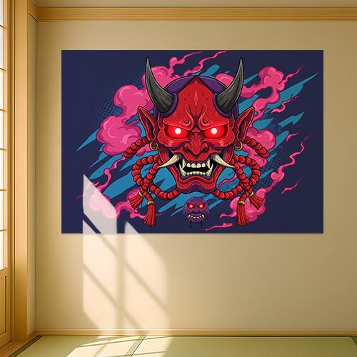 鬼 般若 悪魔 妖怪 伝説 タペストリー 和モダン 和柄 浮世絵風 刺青風 昭和レトロ 壁掛け 大判 長方形 ..