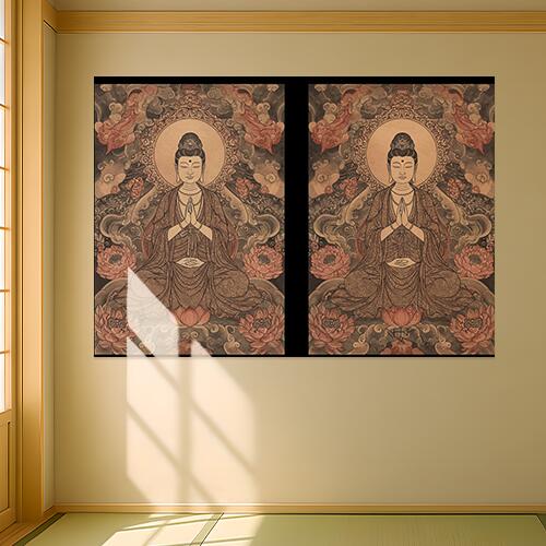 仏像 蓮 瞑想 平和 悟り タペストリー 和モダン 和柄 浮世絵風 刺青風 昭和レトロ 壁掛け 大判 長方形 ..