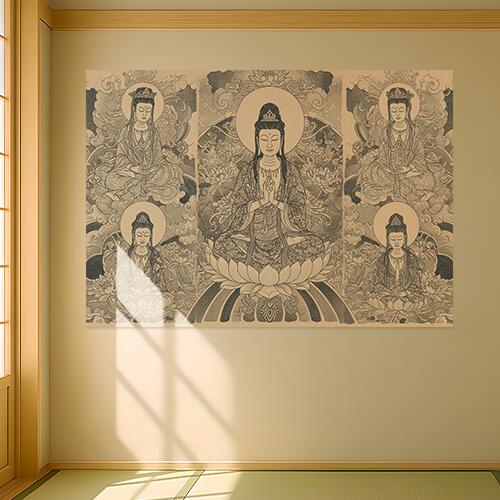 仏像 蓮 瞑想 悟り 平和 タペストリー 和モダン 和柄 浮世絵風 刺青風 昭和レトロ 壁掛け 大判 長方形 ..