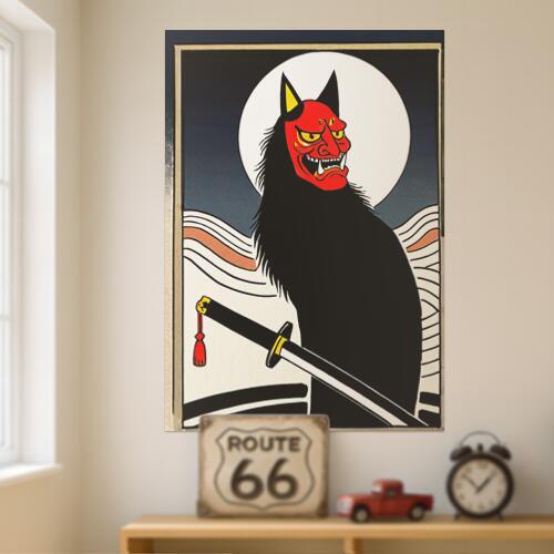 お部屋のインテリアとしてもお使いいただけます。検索用: 室内 飾り 布 インテリア タペストリー 昭和レトロ 入れ墨風 部屋 アート グラフィック 鬼 狐 月 刀 武士道 タペストリー 和モダン 和柄 浮世絵風 和柄 刺青風 昭和レトロ 壁掛け 大判 長方形 タトゥー ジャパニーズ 男気 アウトロー 壁布 赤 黒 白