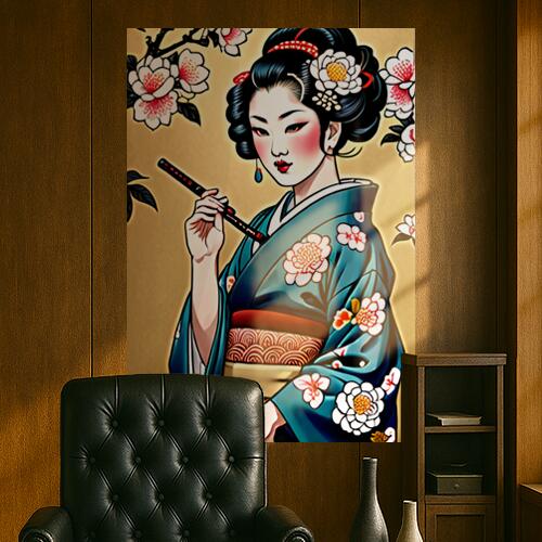 芸者 着物 花 簪 日本画 タペストリー 和モダン 和柄 浮世絵風 刺青風 昭和レトロ 壁掛け 大判 長方形 ..