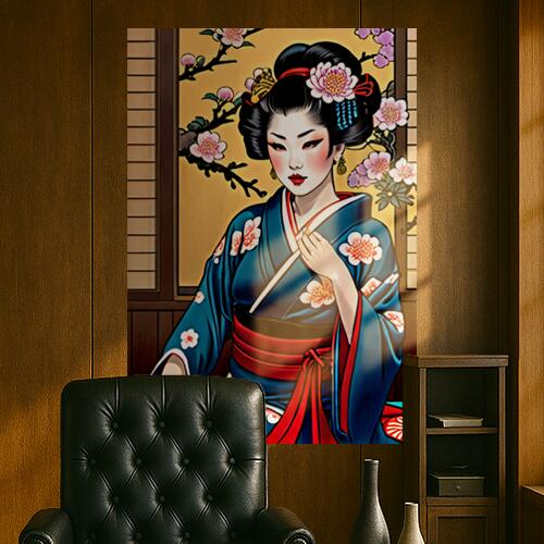 芸者 着物 桜 日本 美人 タペストリー 和モダン 和柄 浮世絵風 刺青風 昭和レトロ 壁掛け 大判 長方形 タトゥー ジャパニーズ 男気 アウトロー 壁布 青 赤 ピンク