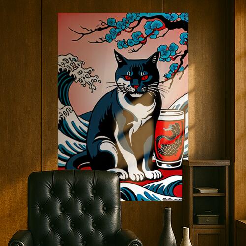 猫波桜グラス蛇タペストリー和モダン...