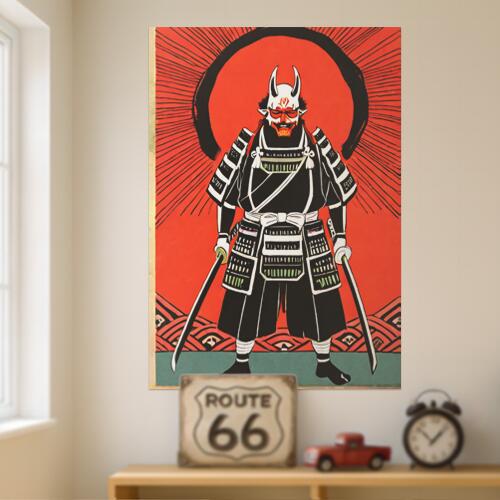 侍 武士道 鎧 鬼 日本 タペストリー 和モダン 和柄 浮世絵風 刺青風 昭和レトロ 壁掛け 大判 長方形 タトゥー ジャパニーズ 男気 アウトロー 壁布 赤 黒 白