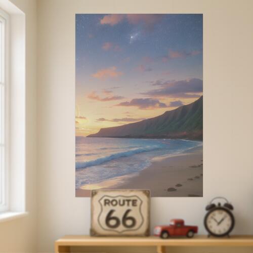 海 山 星空 夕焼け 楽園 タペストリー 大きい 夏 縦型 縦配信 リゾート リラックス 大自然 インテリア 撮影背景 壁掛け 大判 長方形 壁布 青 オレンジ ベージュ