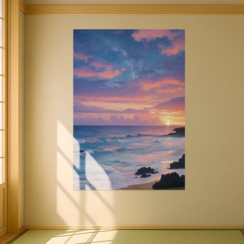 海 夕焼け 空 波 岩 タペストリー 大きい 夏 縦型 縦配信 リゾート リラックス 大自然 インテリア 撮影背景 壁掛け 大判 長方形 壁布 青 ピンク オレンジ