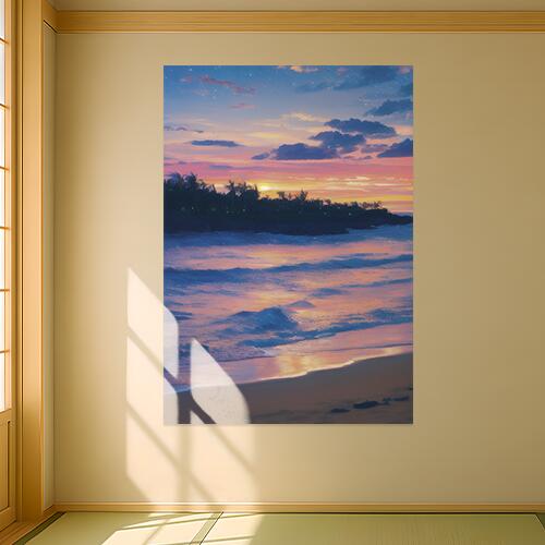 海 夕焼け ビーチ ヤシの木 空 タペストリー 大きい 夏 縦型 縦配信 リゾート リラックス 大自然 インテリア 撮影背景 壁掛け 大判 長方形 壁布 青 ピンク オレンジ