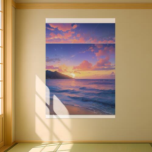 海 夕焼け 雲 山 太陽 タペストリー 大きい 夏 縦型 縦配信 リゾート リラックス 大自然 インテリア 撮影背景 壁掛け 大判 長方形 壁布 ピンク オレンジ 黄色