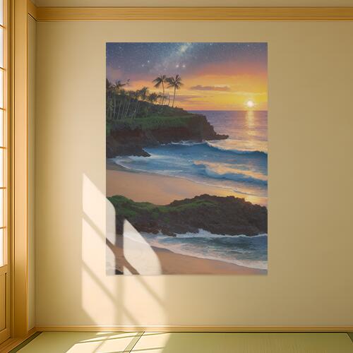 海 ビーチ ヤシの木 夕日 星空 タペストリー 大きい 夏 縦型 縦配信 リゾート リラックス 大自然 イン..