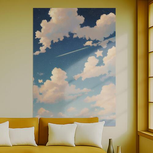 星 流れ星 雲 夜空 希望 タペストリー 大きい 縦型 縦配信 大自然 インテリア 撮影背景 壁掛け 大判 長方形 壁布 青 白 ベージュ