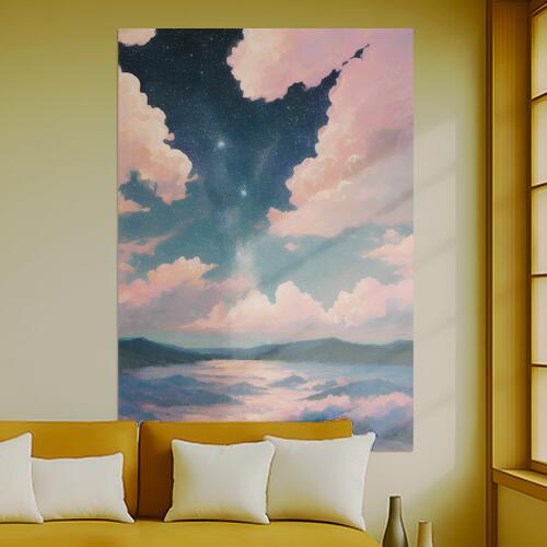 星空 雲 水面 山 夜景 タペストリー 大きい 縦型 縦配信 大自然 インテリア 撮影背景 壁掛け 大判 長方形 壁布 青 ピンク ベージュ